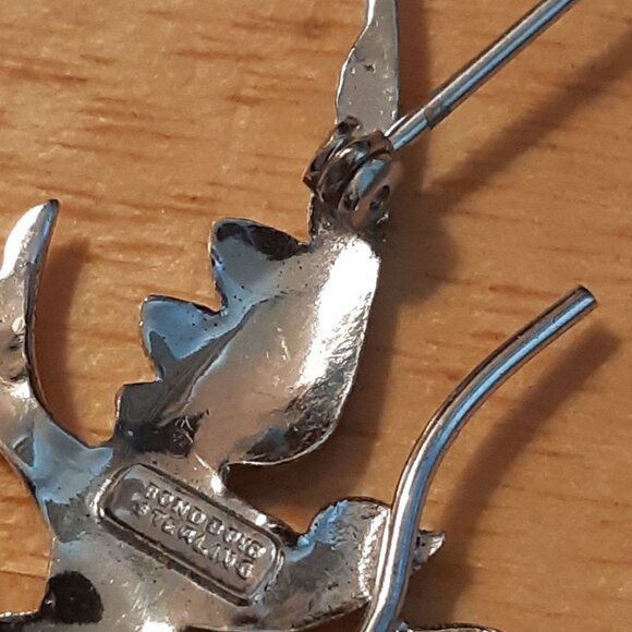 1960s Sterling Silver Bond Boyd Brooch, Sweetheart Swallow With Rose Made Canada - Picture 9 of 13